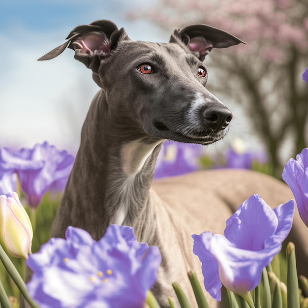 Realistic greyhound dog on ravishing natural outdoor background