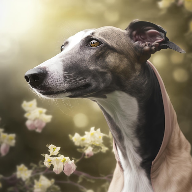 Realistic greyhound dog on ravishing natural outdoor background