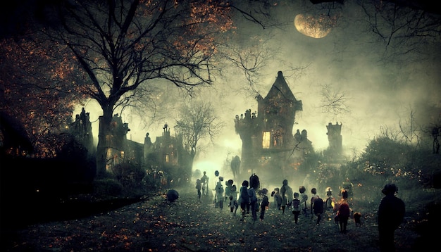 Realistic halloween illustration. Halloween night pictures for wallpaper.3D illustration.