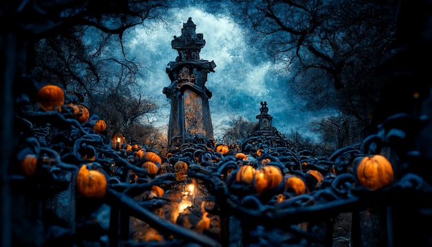 Realistic halloween illustration. Halloween night pictures for wallpaper.3D illustration.