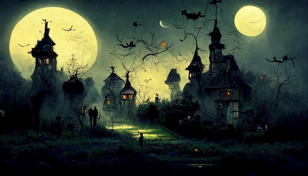 Realistic halloween illustration. Halloween night pictures for wallpaper.3D illustration.