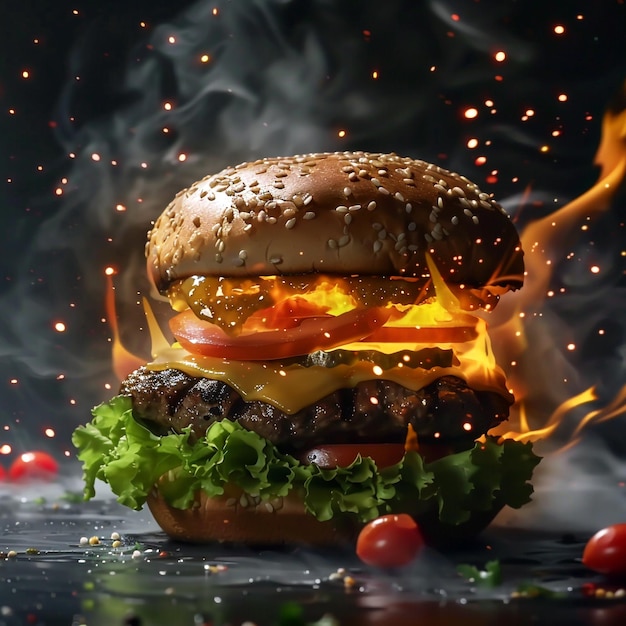 A realistic Hamburger fire on it