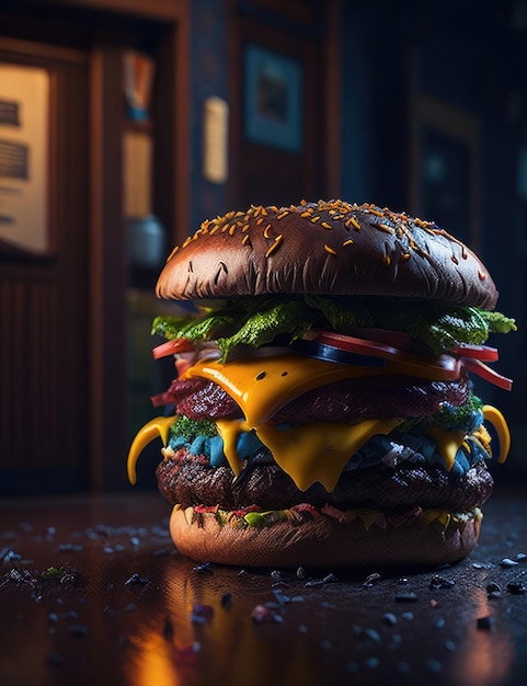 Realistic hamburger food photo Generative AI