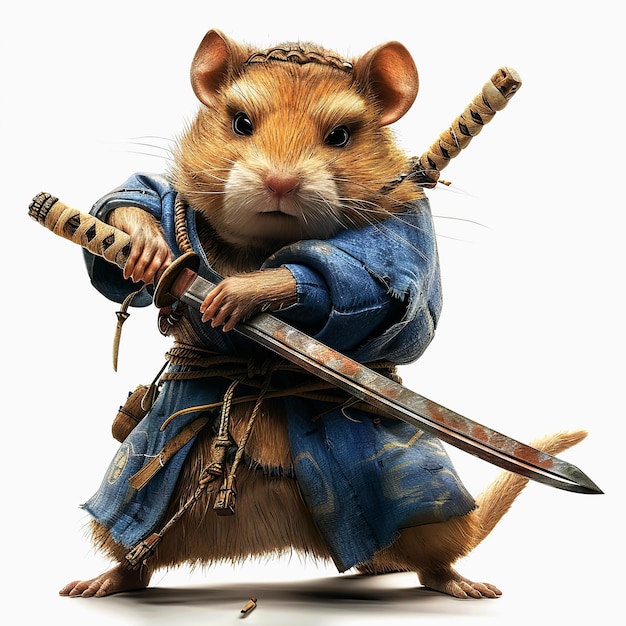 Realistic hamster Warrior with sword 3D style Hamster knight cartoon character