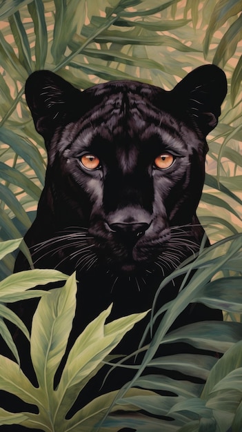 Photo realistic hand drawing of black panther wildlife animal mammal