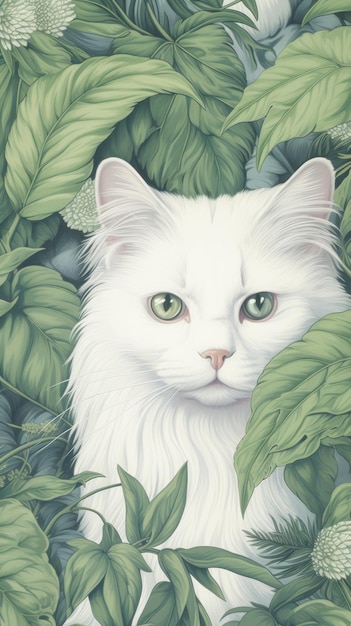 Realistic hand drawing of white cat backgrounds pattern animal