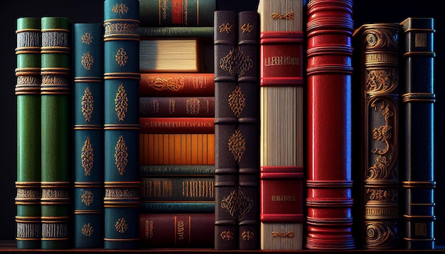 Realistic hardbound books background Generative AI