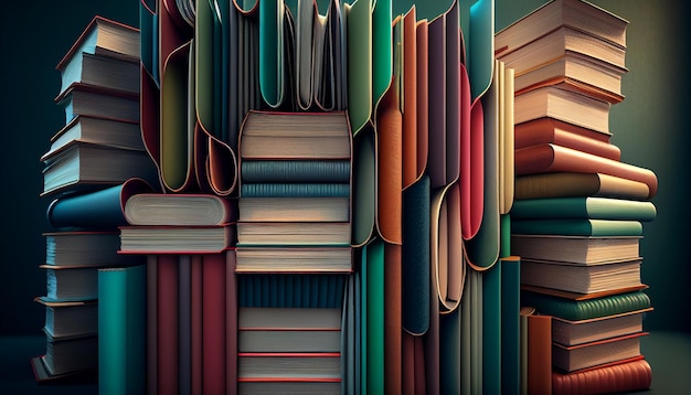 Realistic hardbound books background Generative AI