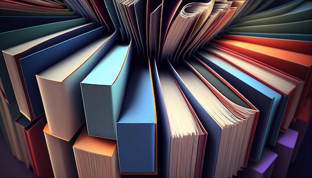 Realistic hardbound books background Generative AI