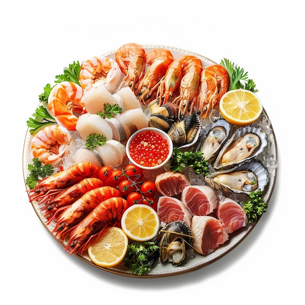 Photo realistic highresolution photo of seafood with detailed background