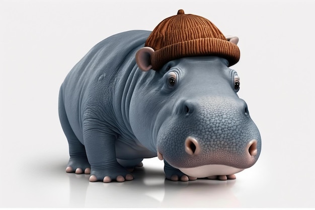 Realistic Hippopotamus isolated on a white background A hippo in a cap Generative AI illustration Copying space