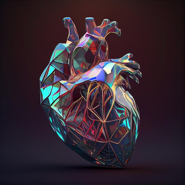 Realistic holographic heart for advertising and web Holographic diamond polygonal heart