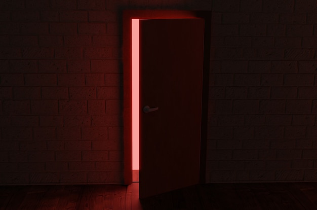 realistic horror door with red light