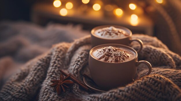 Photo realistic hot chocolate neutral palette warm lighting