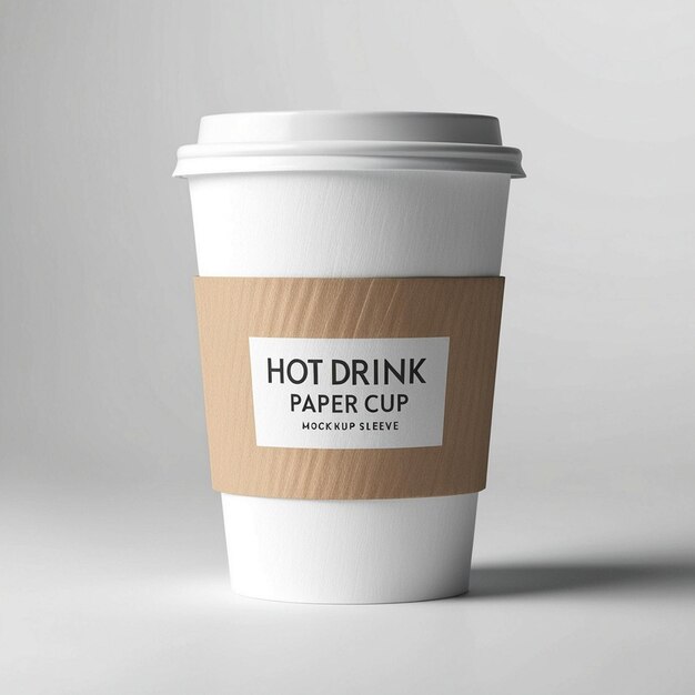 Photo realistic hot drink paper cup with mockup sleeve vector