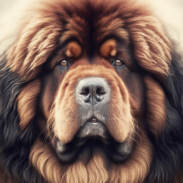 Realistic huge tibetan mastiff dog on ravishing natural outdoor background