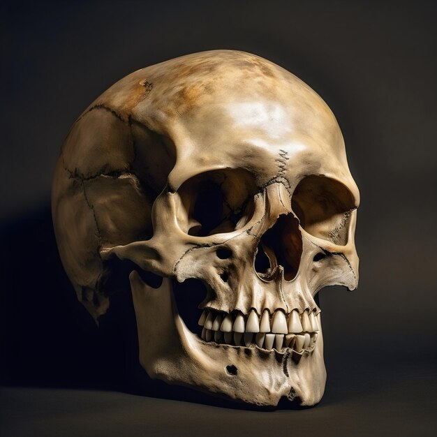 Realistic human skull on a simple background Halloween decoration Anatomic medical model