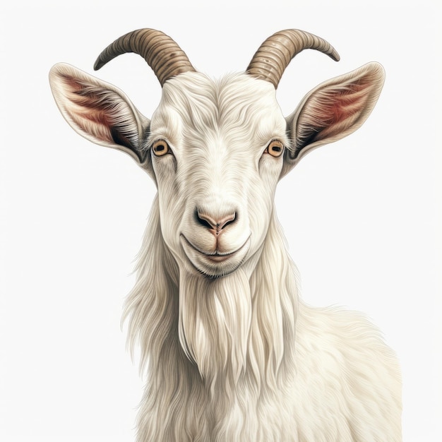 Realistic Hyperdetailed Portrait Of A White Goat With Horns