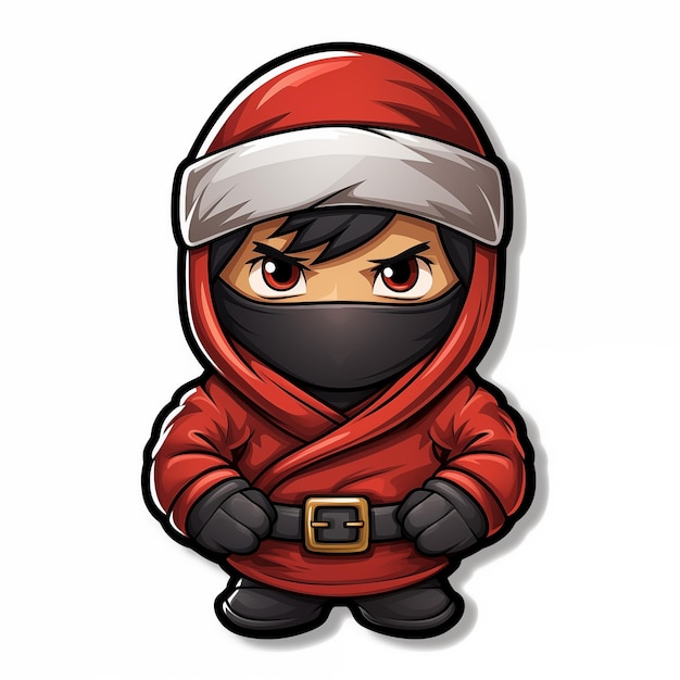 realistic illustartion christmas sticker of a ninja wearing santa clothes ai generative