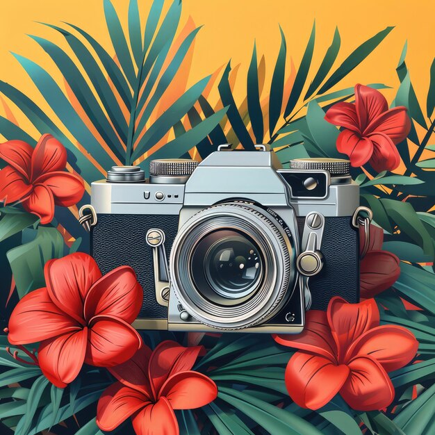 Realistic Illustration of camera icon in colorful cartoon style pop art creative camera icon