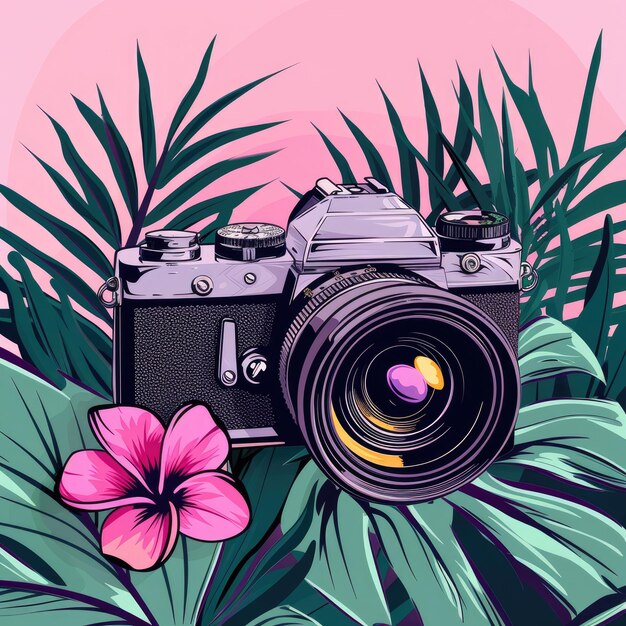 Realistic Illustration of camera icon in colorful cartoon style pop art creative camera icon