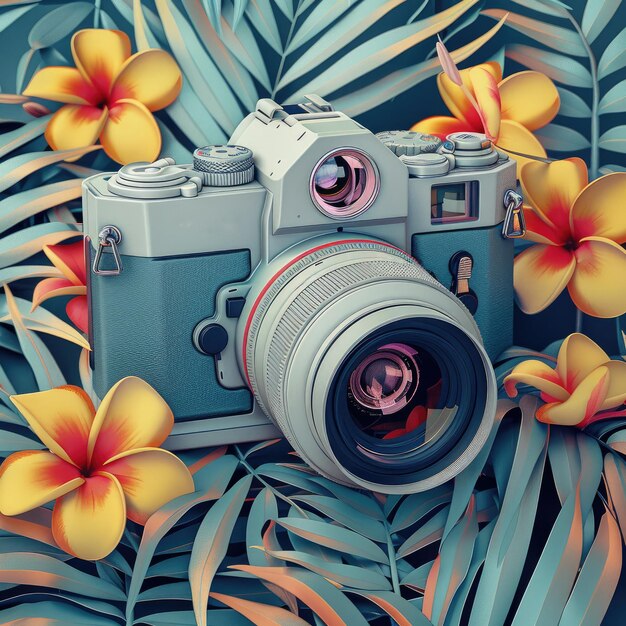 Realistic Illustration of camera icon in colorful cartoon style pop art creative camera icon