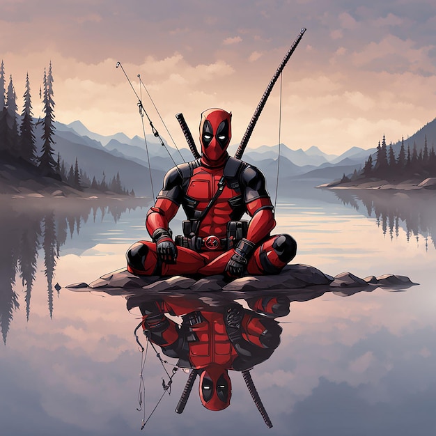 realistic illustration of deadpool fishing