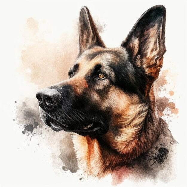 Photo realistic illustration of a german shepherd showcasing its noble and alert expression perfect for