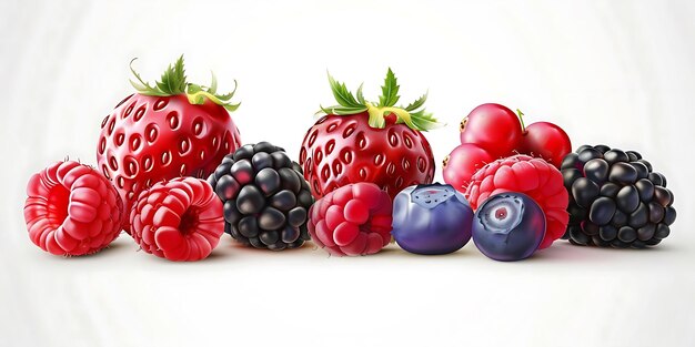 Realistic Illustration of Red Raspberries Blackberries Strawberries and Blueberries