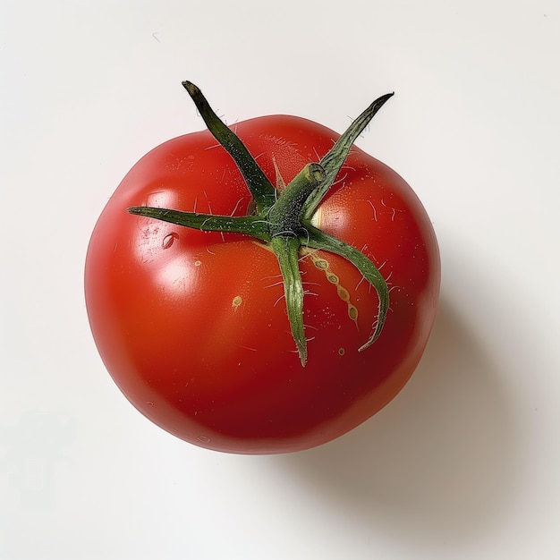 Photo realistic illustration red tomato with leaves 3d icon fresh tomato isolated on white background