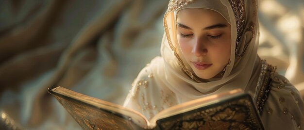 Photo realistic illustration of a serene muslim woman in reflection