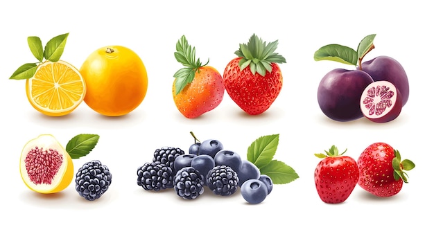 Photo realistic illustration style set of colorful fruit against a white background stunning amazing studio style