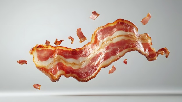 Realistic illustration style of a thick slice of smoked bacon with crispy edges against a white background stunning amazing studio style