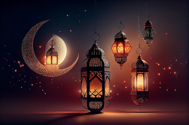 Realistic ilustration Ramadan Kareem background banner Generative ai