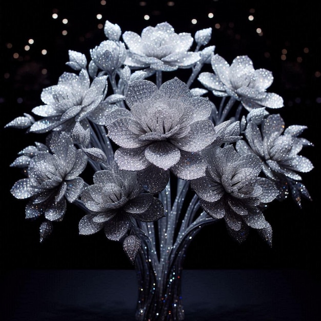 Photo realistic image of a bouquet of flowers made of diamonds