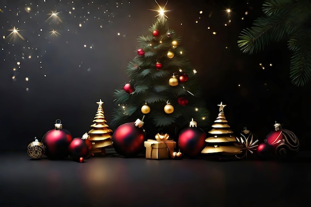 A realistic image of a festive Christmas tree with a Happy New Year background generated by AI