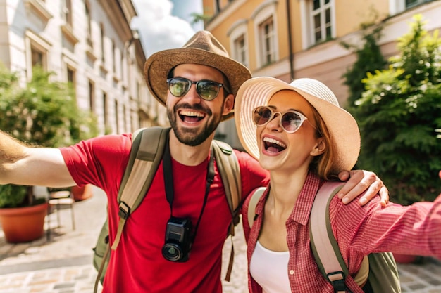 Photo realistic image of happy tourists