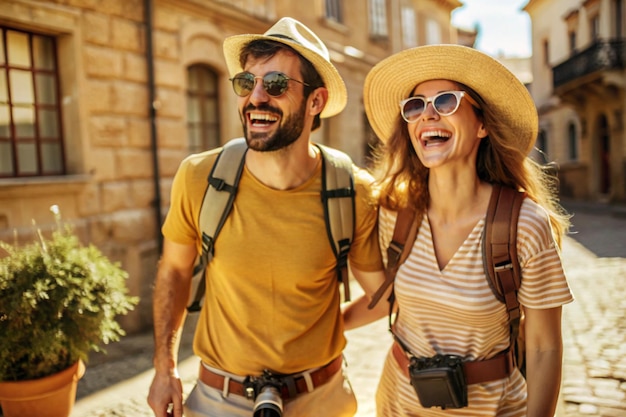 Photo realistic image of happy tourists