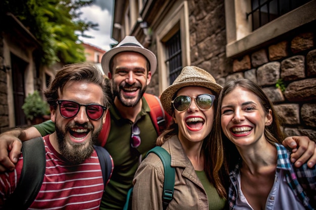 Photo realistic image of happy tourists