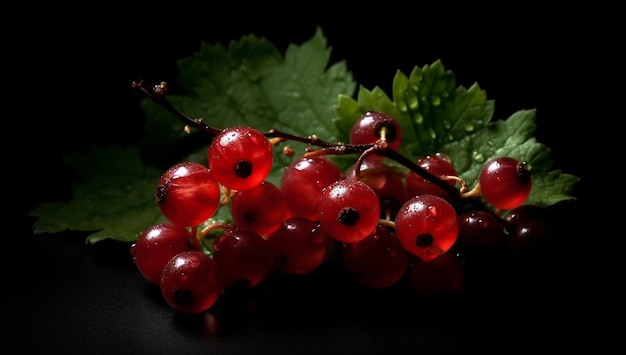 Realistic image of red currants on dark background AI generated