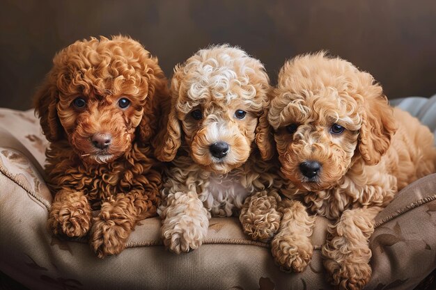 Photo a realistic image of three beautiful newborn poodles