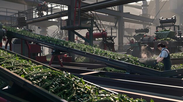 Photo a realistic image of workers sorting fresh tea leaves