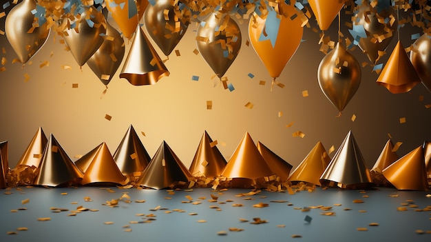 Realistic Isolated Party Flags and Golden Confetti Vectors