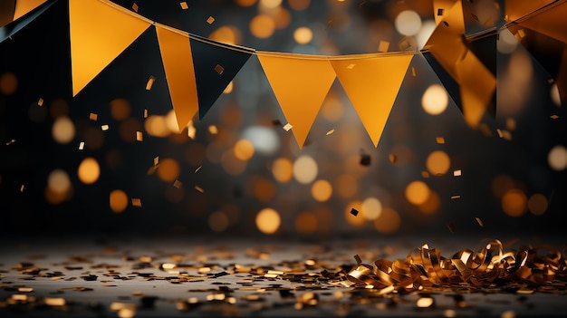 Realistic Isolated Party Flags and Golden Confetti Vectors