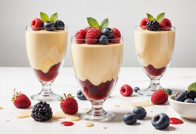 Realistic Italian Zabaglione with Berries in a Glass