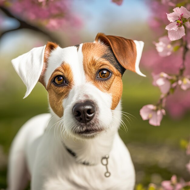 Realistic jack russel terrier on ravishing natural outdoor background