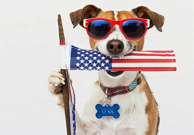 Realistic Jack Russell with USA flag full body shot