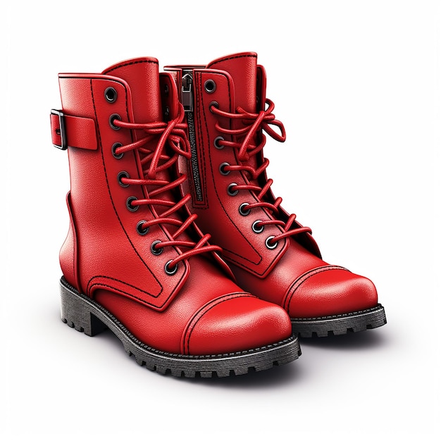 Realistic ladies winter red boots on white background