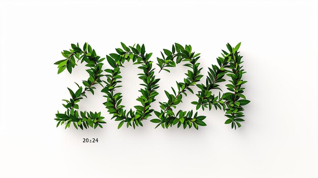 Photo a realistic large 2024 number fill from small leaves