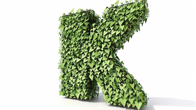 Photo a realistic large letter k fill from small leaves